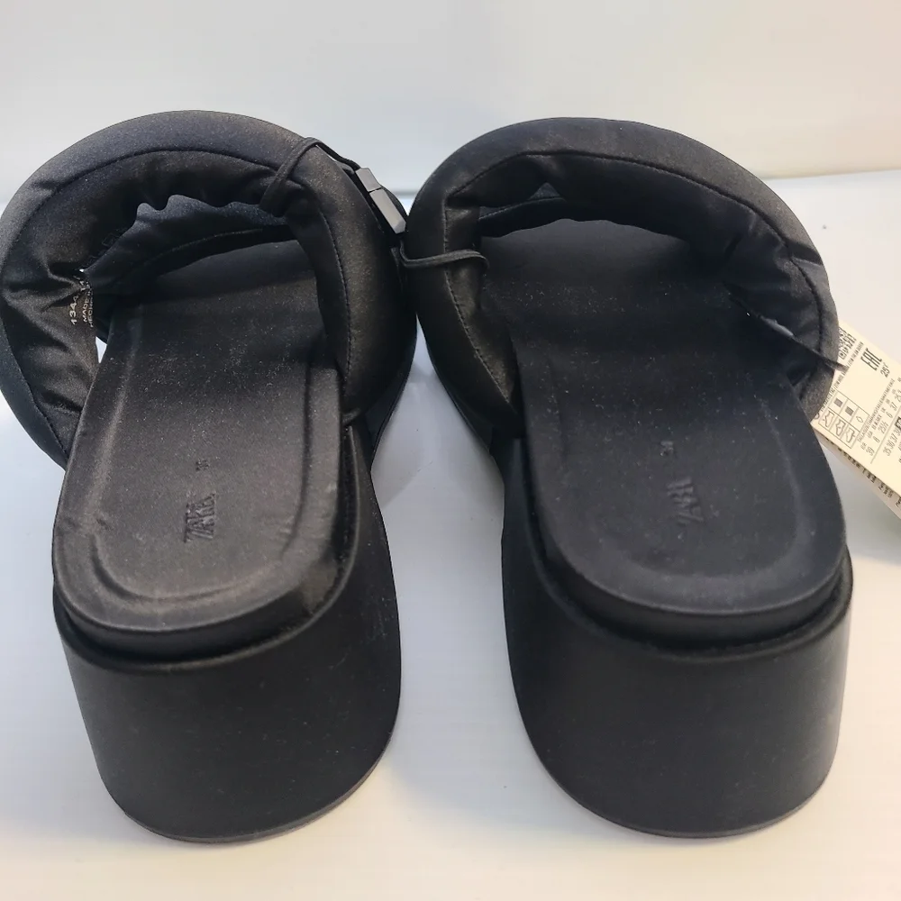 ZARA PADDED STRAP FLATFORM SANDALS BLACK SIZE 8 | 1344/110 - Picture 14 of 14